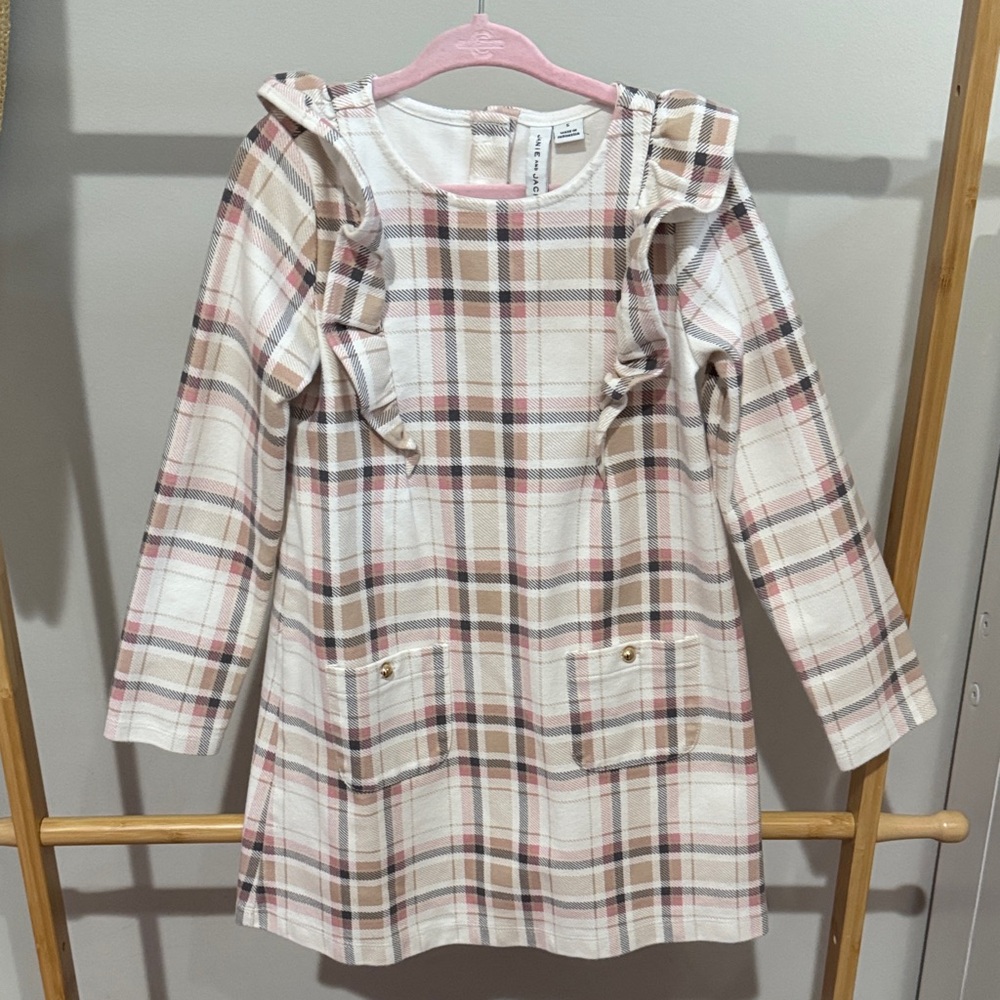 Janie and Jack Plaid Dress in Pink and Cream